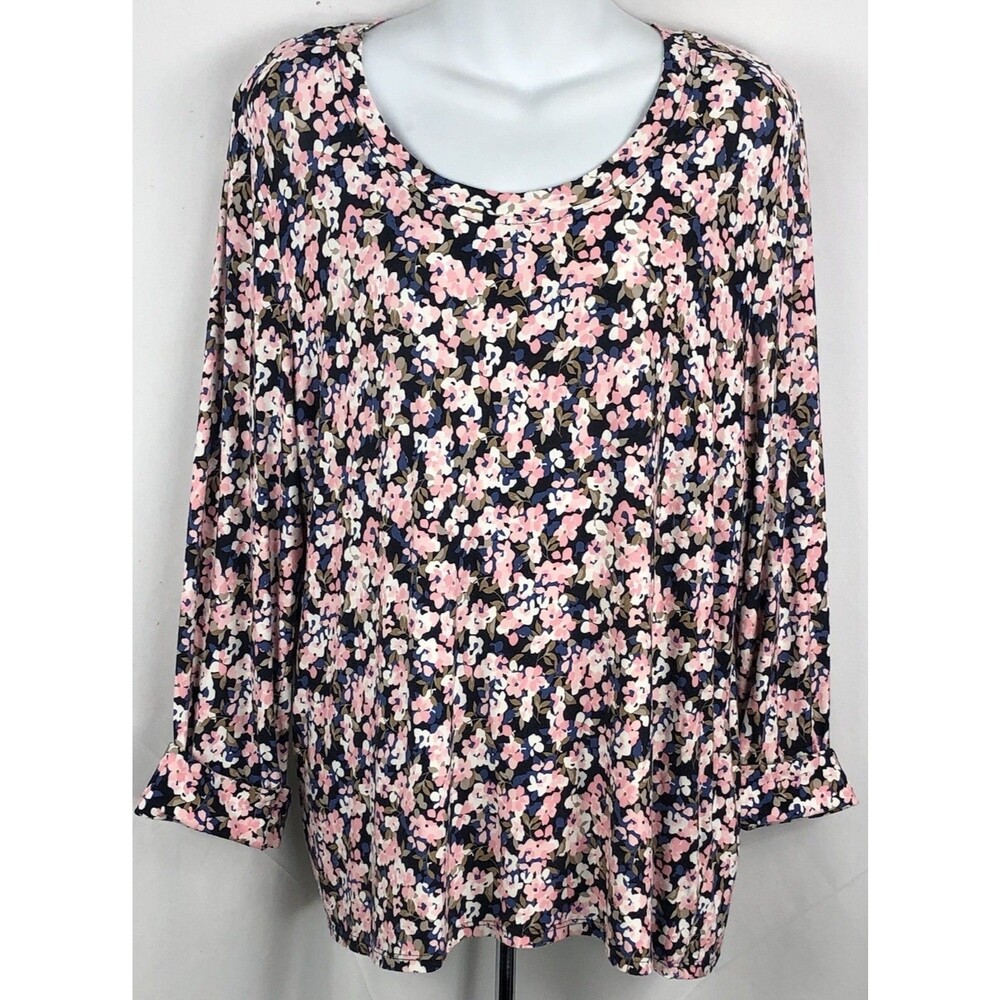 Tommy Hilfiger Jersey Top Xl Pink Floral Long sleeve Soft Knit Cottage Prairie